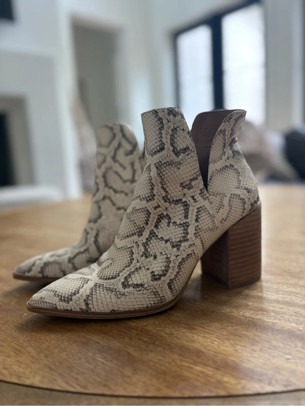 Steve Madden Snake-Print Pointed Toe Ankle Booties in Neutral
